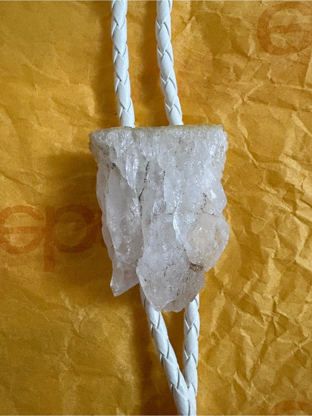 White Crystal Men’s Bolo Tie With White Cord